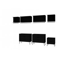 Manhattan Comfort 148GMC2 Rockefeller 7- Piece Open Wardrobe with Aluminum Hanging Rods and Dressers in Black